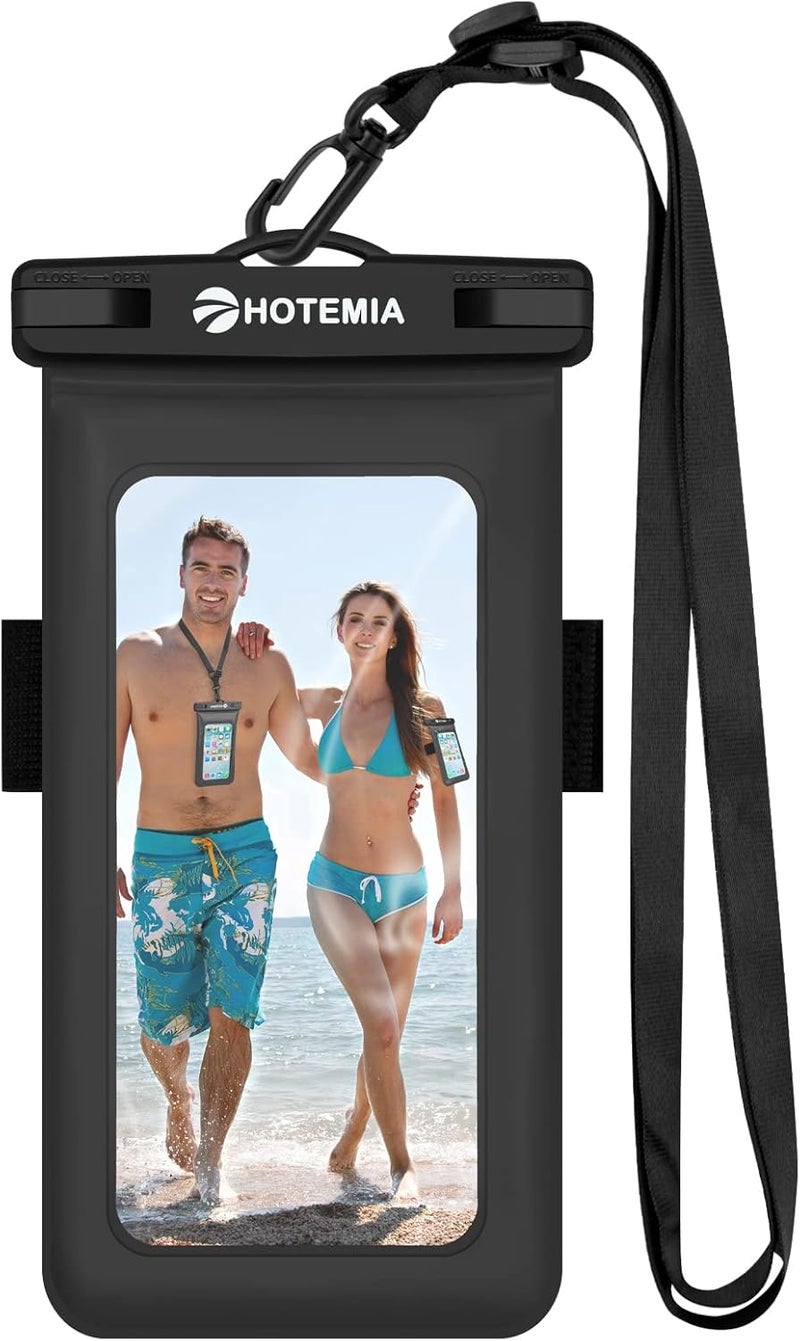 HOTEMIA Waterproof Cell Phone Pouch Floating, Float Phone Case Dry Bag with Neck Lanyard and Armband, Fits iPhone and All Cell Phones(Plus Size, Black Floating) - Image 1