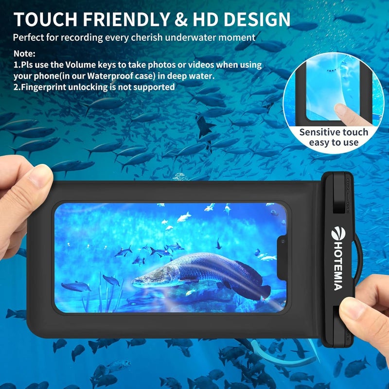 HOTEMIA Waterproof Cell Phone Pouch Floating, Float Phone Case Dry Bag with Neck Lanyard and Armband, Fits iPhone and All Cell Phones(Plus Size, Black Floating) - Image 4
