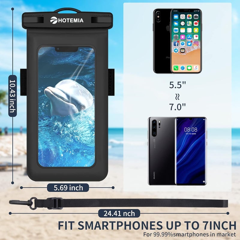 HOTEMIA Waterproof Cell Phone Pouch Floating, Float Phone Case Dry Bag with Neck Lanyard and Armband, Fits iPhone and All Cell Phones(Plus Size, Black Floating) - Image 3