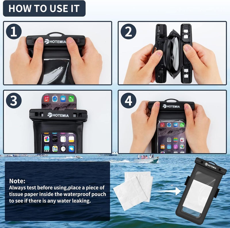 HOTEMIA Waterproof Cell Phone Pouch Floating, Float Phone Case Dry Bag with Neck Lanyard and Armband, Fits iPhone and All Cell Phones(Plus Size, Black Floating) - Image 5