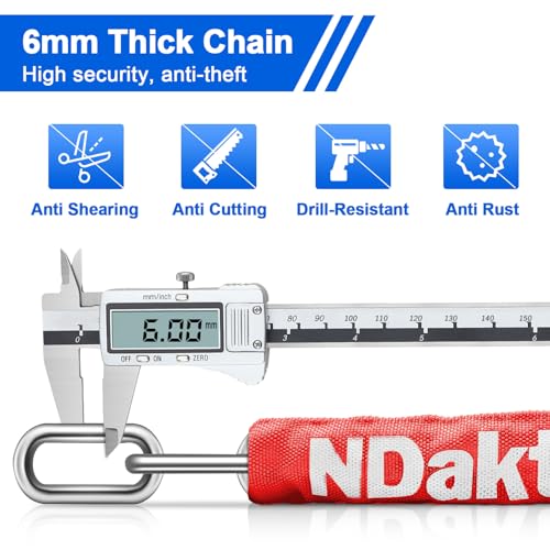 NDakter Bike Lock, 5 Digit Combination Heavy Duty Anti Theft Bicycle Chain Lock, 2.62/3.2/4.27/5/6Ft Long, High Security Resettable, Suitable for Bike, Scooter, Door, Gate, Fence-4/6mm Thick - Image 4