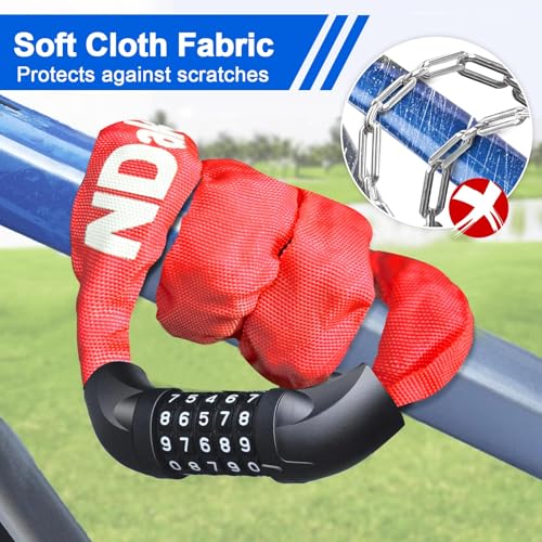 NDakter Bike Lock, 5 Digit Combination Heavy Duty Anti Theft Bicycle Chain Lock, 2.62/3.2/4.27/5/6Ft Long, High Security Resettable, Suitable for Bike, Scooter, Door, Gate, Fence-4/6mm Thick - Image 5
