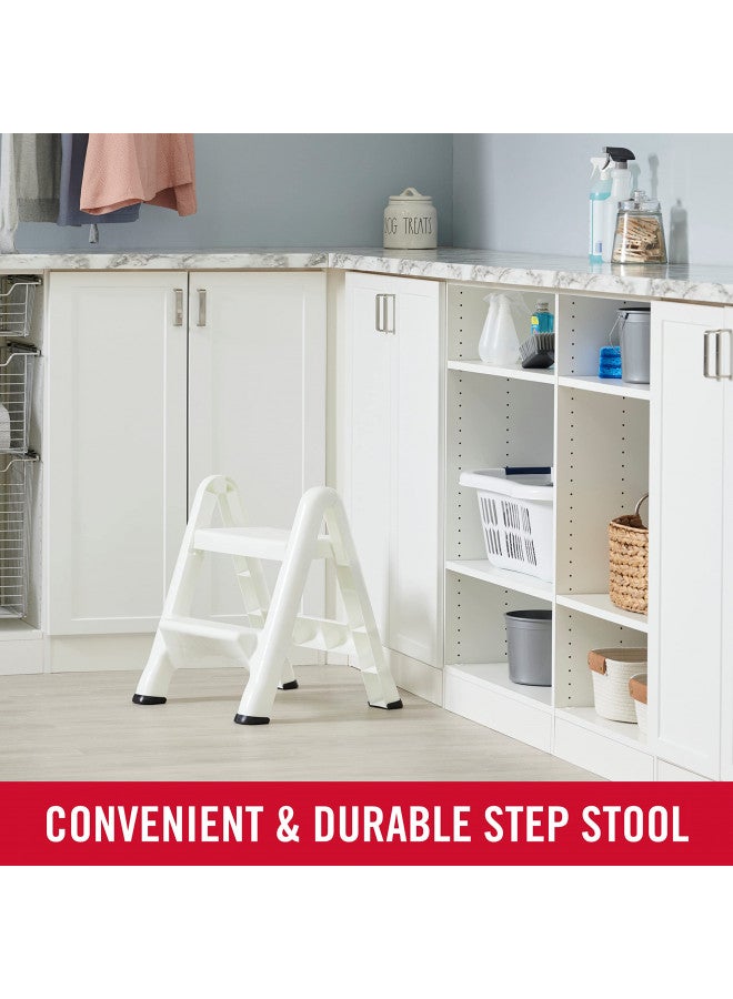 Rubbermaid Rubbermaid Two-Step Folding Foot Stool, 14-Inch High, White, 300 Pound Capacity, Small Step Stool for Adults/Kids for Use in Library/Kitchen/Bathroom/Garage/Closet  - Image 4