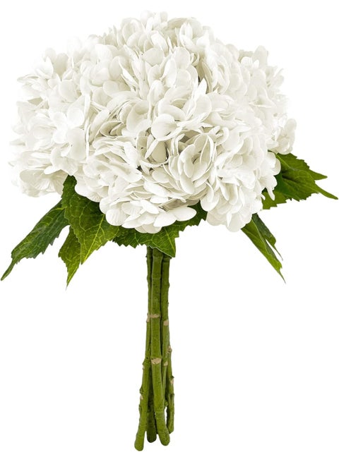 LATIFA White Artificial Hydrangea Flowers 5 Pcs Fake Hydrangea Silk Flowers for Wedding Centerpieces Bouquets DIY Floral Decor Home Decoration with Stems