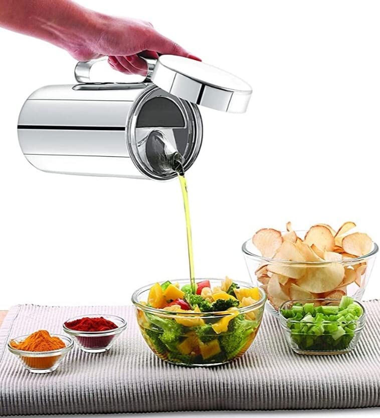 VISAXMI Stainless Steel Oil Dispenser with Nozzle 1 Litre (1000 ml) | Oil Container | Oil Pourer | Oil Pot | Oil Can| Oil Bottle with Handle (JUMBO Oil dispenser 1pcs) - Image 2