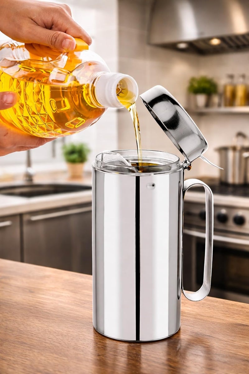 VISAXMI Stainless Steel Oil Dispenser with Nozzle 1 Litre (1000 ml) | Oil Container | Oil Pourer | Oil Pot | Oil Can| Oil Bottle with Handle (JUMBO Oil dispenser 1pcs) - Image 4