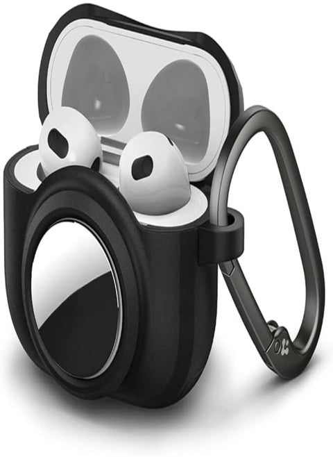 جراب Spigen tag armor duo مصمم خصيصًا لسماعات AirPods 3 (الجيل الثالث - 2021) وAirtag، جراب واقي لسماعات AirPods 3 مع سلسلة مفاتيح - أسود غير لامع
