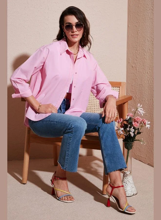 ليلا قميص نسائي بياقة بيضاوية وقصة أمامية قصيرة وخلفية طويلة