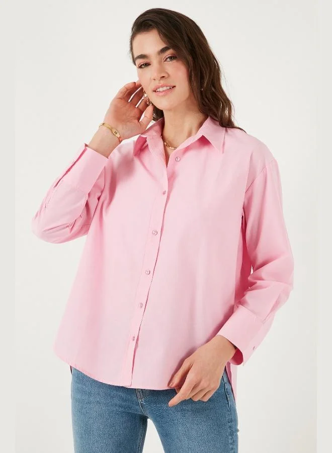 ليلا قميص نسائي بياقة بيضاوية وقصة أمامية قصيرة وخلفية طويلة