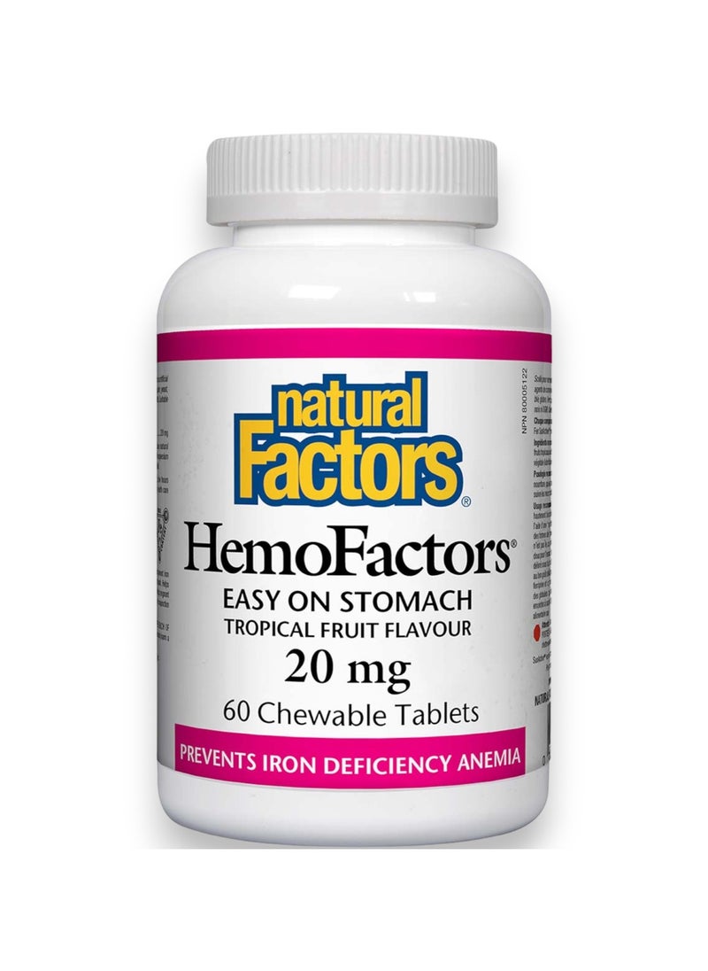 natural Factors - Hemo Factors Easy On Stomach, 20 mg, 60 Chewable Tablets - Image 1