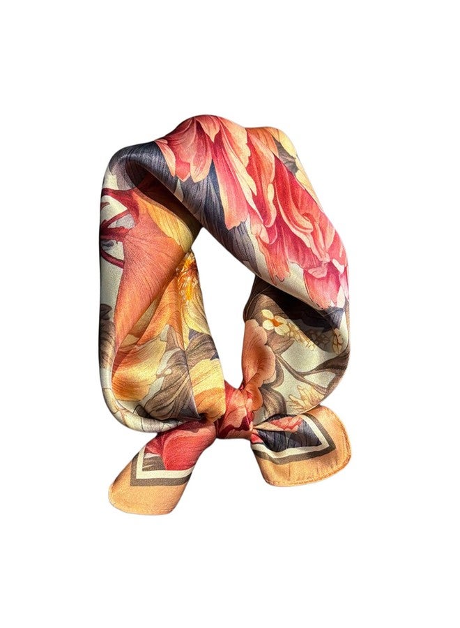 MEISEE 100% Mulberry Silk Scarfs Small Square Scarf 21" x 21" Neck Scarf Breathable Lightweight for Women Gift Packed, Peony in Bloom, samll - Image 1