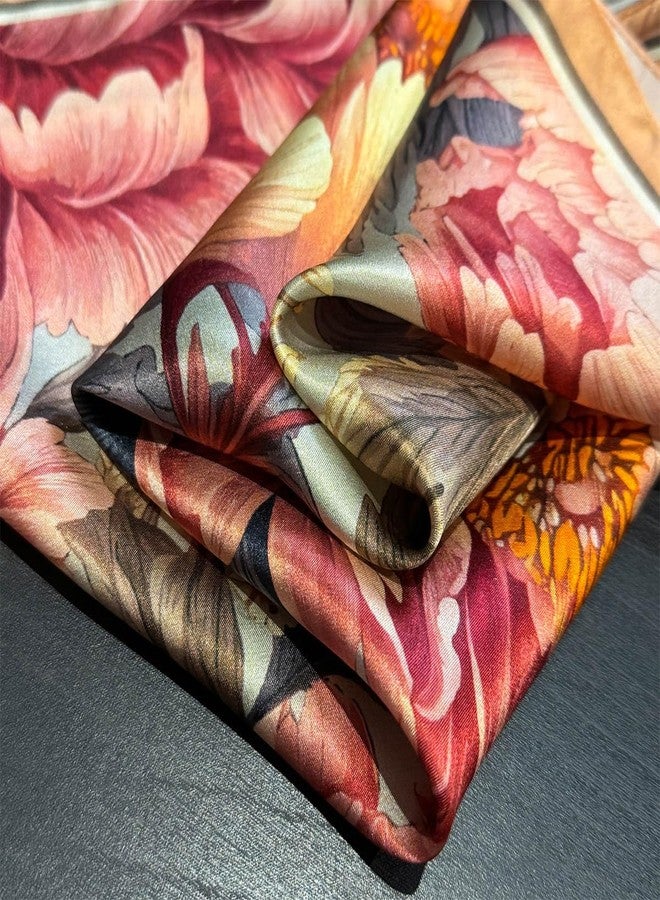 MEISEE 100% Mulberry Silk Scarfs Small Square Scarf 21" x 21" Neck Scarf Breathable Lightweight for Women Gift Packed, Peony in Bloom, samll - Image 4