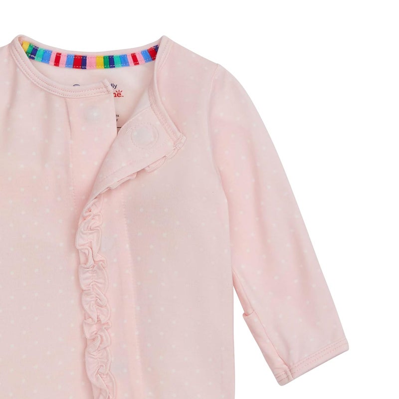 Magnetic Me Girls Modal Magnetic Baby Footie Pajamas | Silky Soft Modal Fabric | Pin Dot Pink Ruffle | 18-24 Months - Image 2