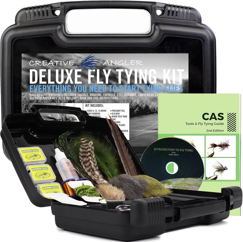Creative Angler Deluxe Fly Tying Kit - Complete Tools Kit, Ideal for Beginners and Pros, Includes Feathers, Vice, Bobbin, Rotary Tool - Image 1