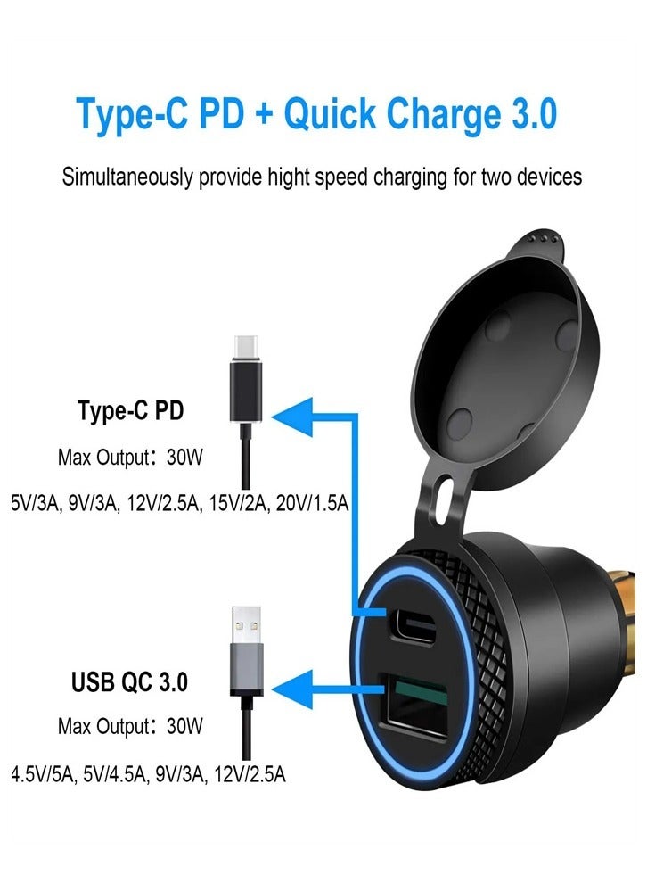 Aluminum alloy dual QC3.0 + QCPD suitable for BMW car motorcycle on-board charger fast charging car charger - Image 1