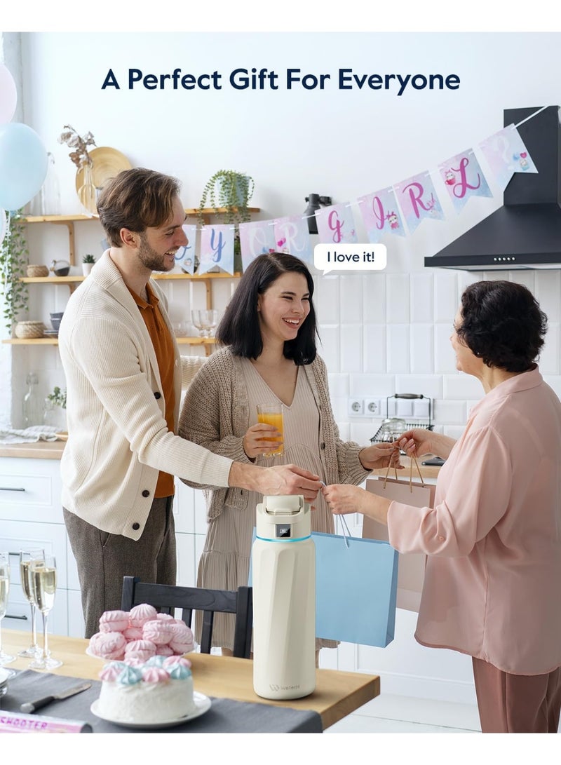ووتر اتش زجاجة WATERH BOOST الذكية مع تذكير للشرب وتتبع الاستهلاك – زجاجة معزولة بتقنية الجدار المزدوج من الفولاذ المقاوم للصدأ، بفوهة عريضة وسعة 32 أونصة، مثالية كهدية (باللون الأبيض). - Image 2