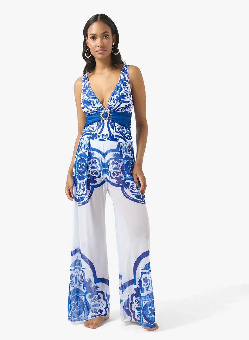 Soleira Monchrome Swimsuit With Mini Tie Up Skirt & Pant