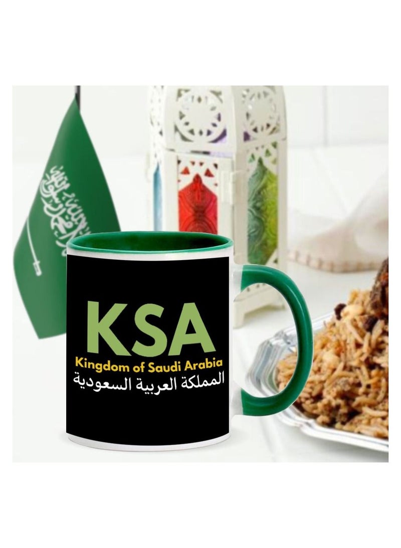 MEC KSA Kingdom Of Saudi Arabia Mug For Saudi National Day Printed Coffee Mug 11Oz Green Handle - Image 3