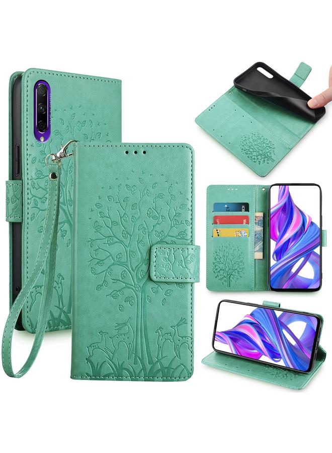 S-TOP Case For Honor 9X Pro Tree & Deer Embossed Leather Phone Case - Image 1