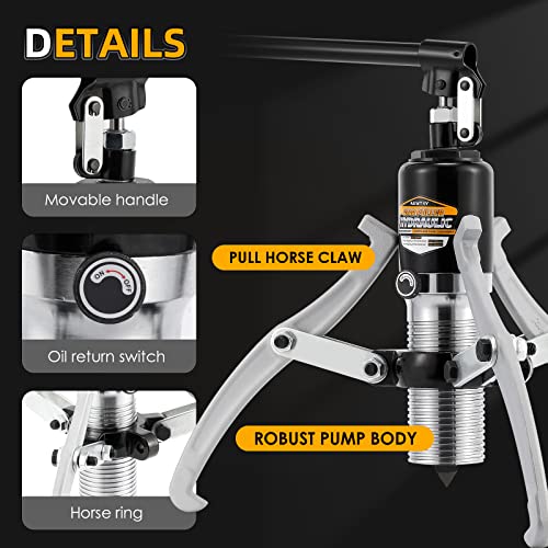 NEWTRY 20 Ton Hydraulic Gear Puller Wheel Bearing Pulling Separator 2 or 3 Adjustable Jaw Puller Vertically & Horizontally, Heavy Duty Mechanical Repair (Black) - Image 2