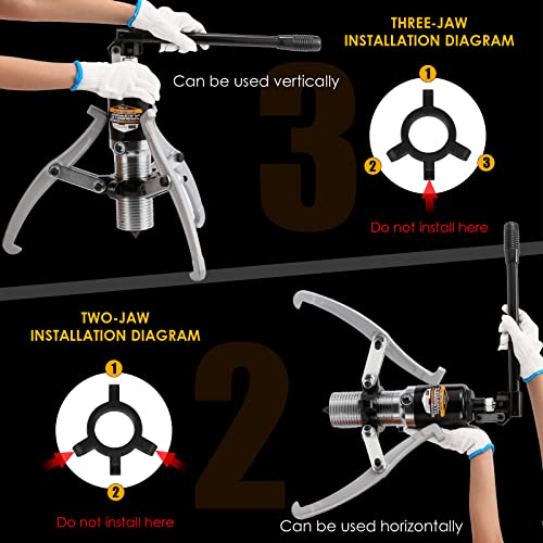 NEWTRY 20 Ton Hydraulic Gear Puller Wheel Bearing Pulling Separator 2 or 3 Adjustable Jaw Puller Vertically & Horizontally, Heavy Duty Mechanical Repair (Black) - Image 4