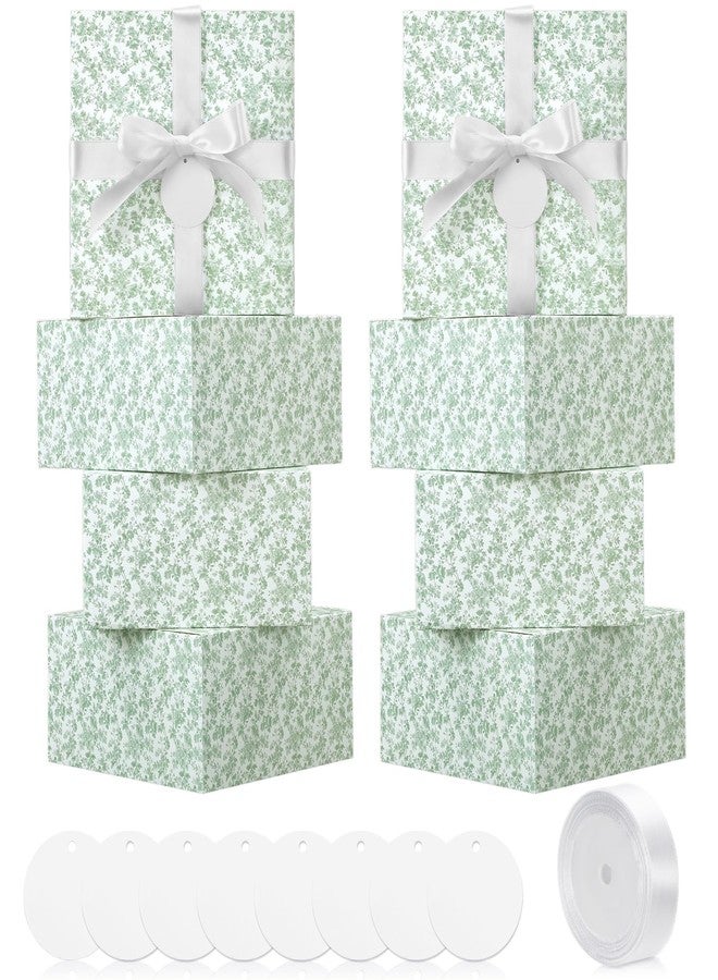 Faccito 8 Pack Green Floral Bridesmaid Proposal Gift Boxes 8 x 8 x 4 Inch Chinoiserie Flower Paper Boxes with Ribbon Label Card for Wedding Bridesmaid Gift Bridal Baby Shower Birthday Party Favor - Image 1