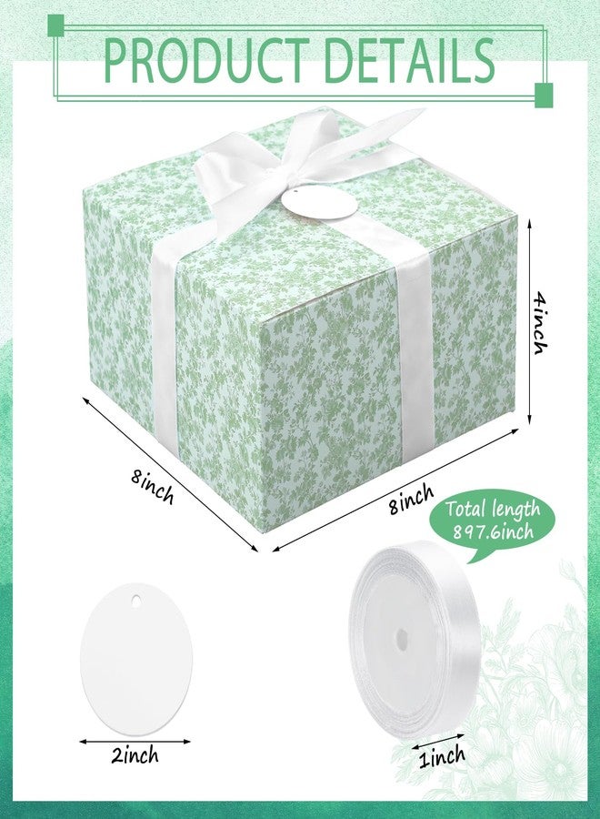 Faccito 8 Pack Green Floral Bridesmaid Proposal Gift Boxes 8 x 8 x 4 Inch Chinoiserie Flower Paper Boxes with Ribbon Label Card for Wedding Bridesmaid Gift Bridal Baby Shower Birthday Party Favor - Image 2