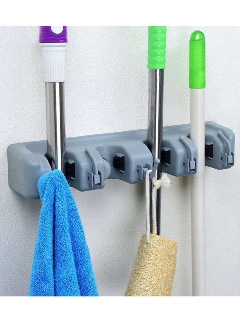 ELTRAZONE "Plastic Broom and Mop Holder – Wall-Mounted Organizer with 4 Slots and 5 Hooks, Holds Up to 9 Tools" - Image 2