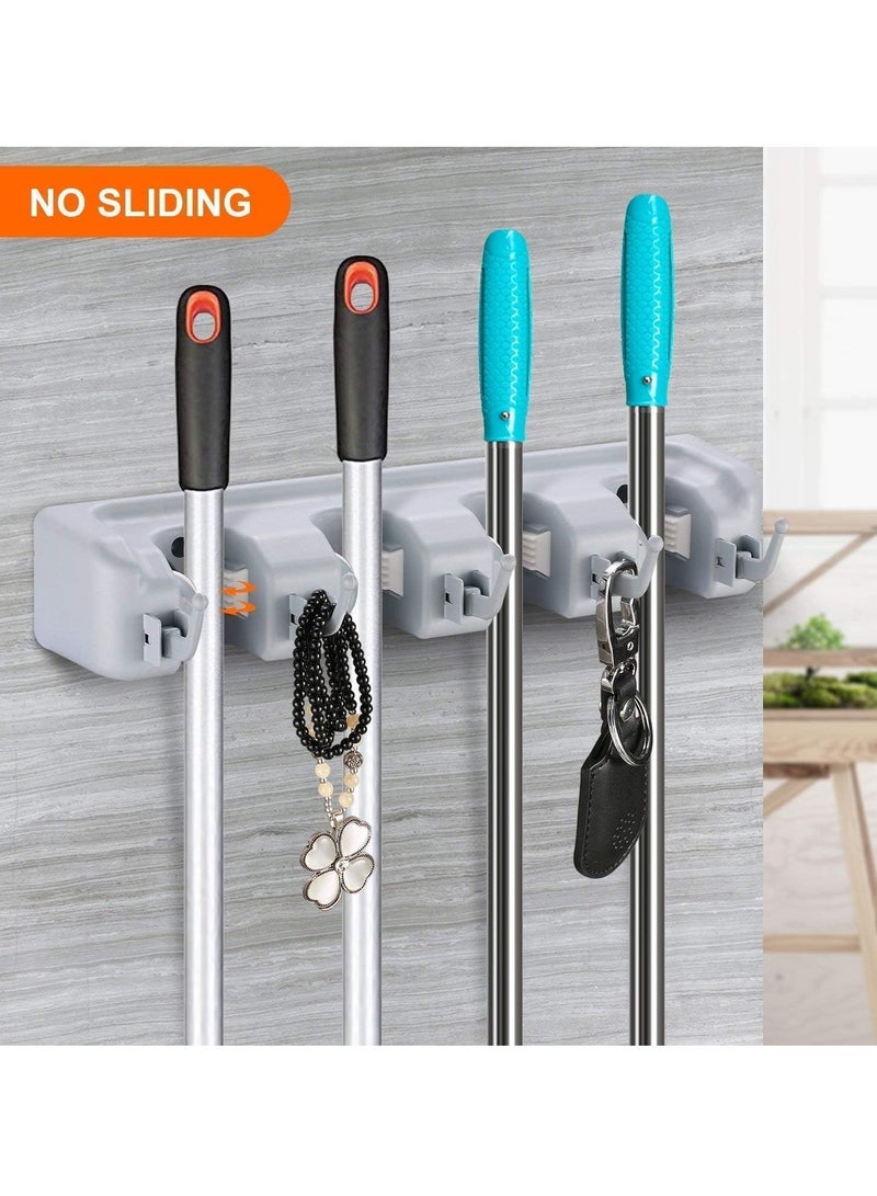 ELTRAZONE "Plastic Broom and Mop Holder – Wall-Mounted Organizer with 4 Slots and 5 Hooks, Holds Up to 9 Tools" - Image 4