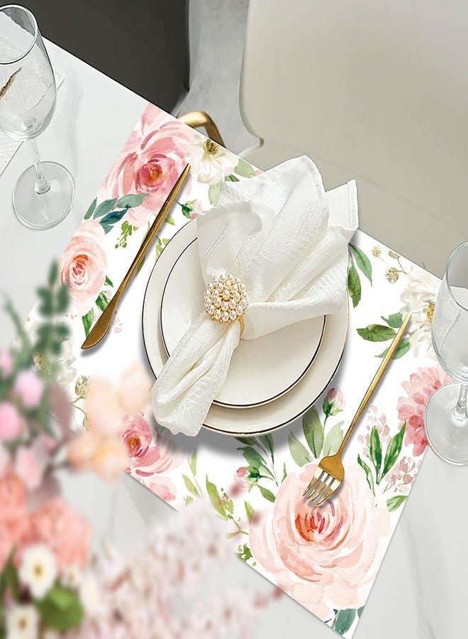 KOPOOEOE 50 Pcs Spring Floral Paper Placemats, 11x16 Inch Watercolor Flowers Disposable Placemats Pink Roses Spring Summer Table Mats for Wedding Birthday Home Party Table Settings Supplies - Image 4