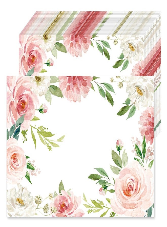 KOPOOEOE 50 Pcs Spring Floral Paper Placemats, 11x16 Inch Watercolor Flowers Disposable Placemats Pink Roses Spring Summer Table Mats for Wedding Birthday Home Party Table Settings Supplies - Image 1