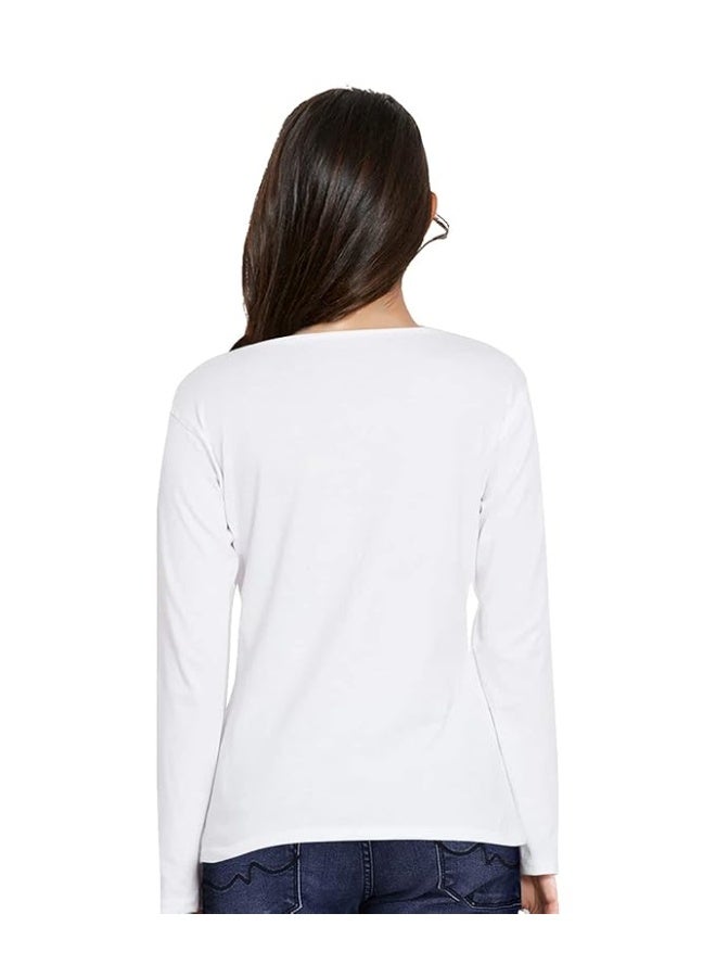 OPLU Store Women's Regular Fit Cotton Graphic Printed T Shirt.  ,White,L - Image 2