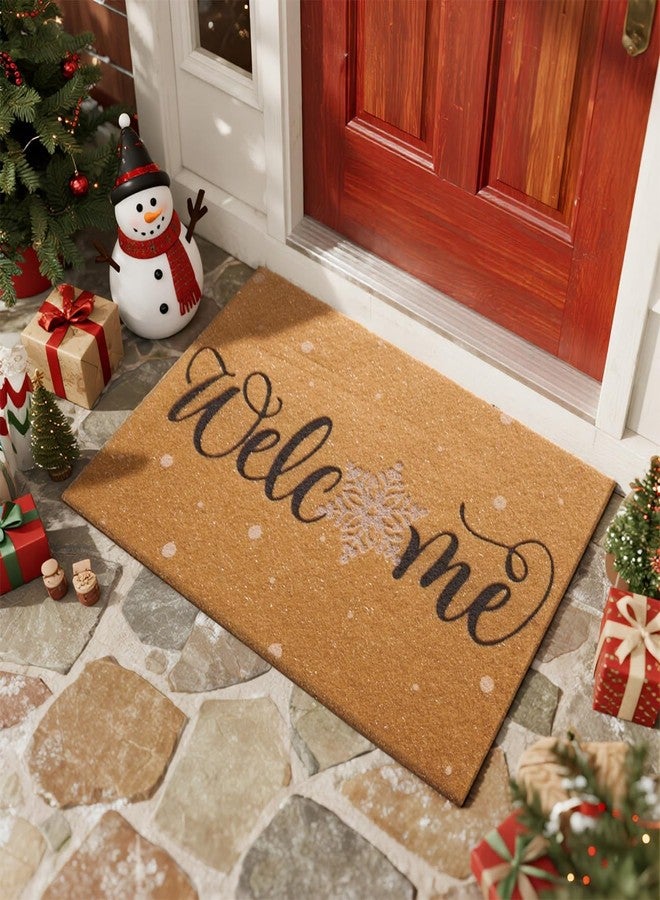TYUU Christmas Doormat, Outdoor & Indoor Merry Christmas Door Mat, Coir Welcome Snowflake Holiday Door Mats for Front Door Outside Entrances, 17"x30", Welcome Snow - Image 1
