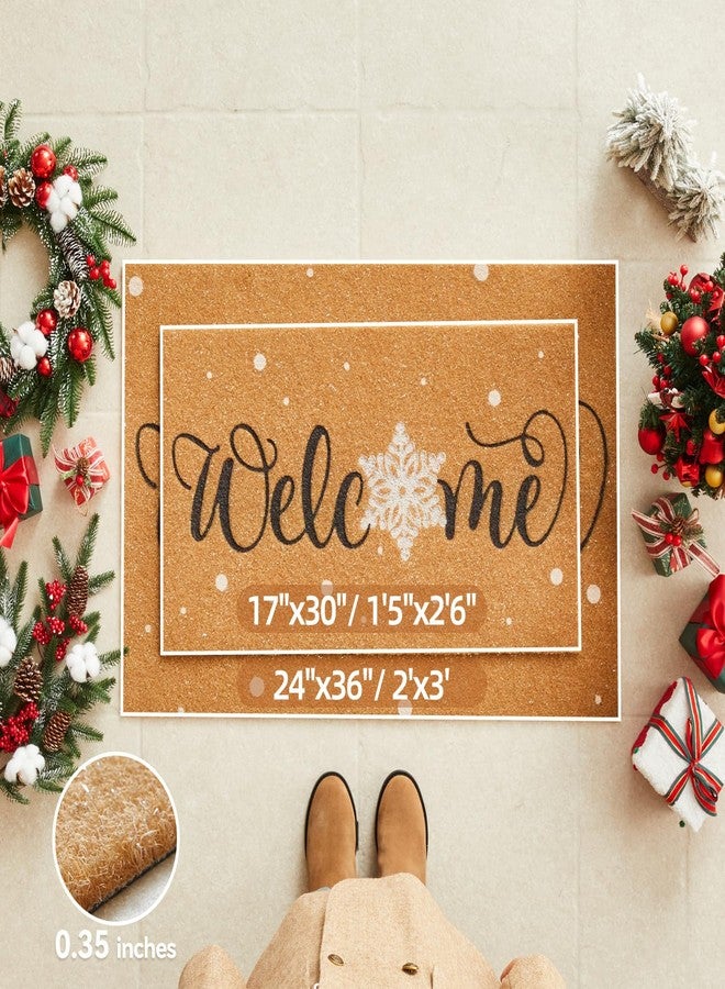 TYUU Christmas Doormat, Outdoor & Indoor Merry Christmas Door Mat, Coir Welcome Snowflake Holiday Door Mats for Front Door Outside Entrances, 17"x30", Welcome Snow - Image 2