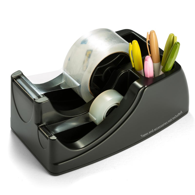 Officemate Recycled 2-in-1 Heavy Duty Tape Dispenser, 1" and 3" Cores, Black (96690) - Image 1