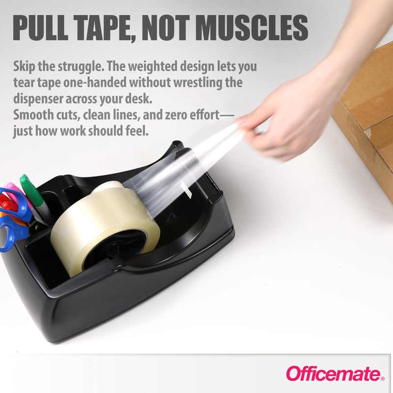 Officemate Recycled 2-in-1 Heavy Duty Tape Dispenser, 1" and 3" Cores, Black (96690) - Image 3
