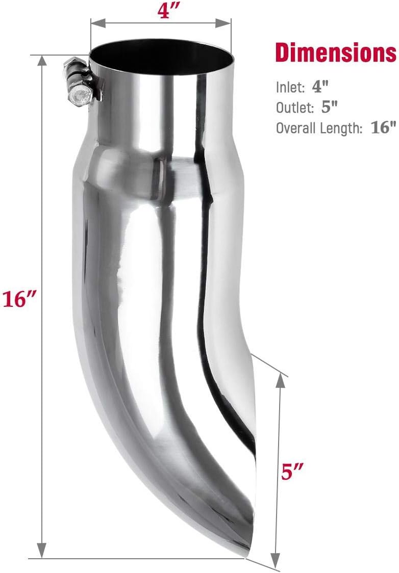 Upower Diesel Exhaust Tip - 4" Inlet, 5" Outlet, 16" Long Stainless Steel 304 Bolt-On Tailpipe - Image 4