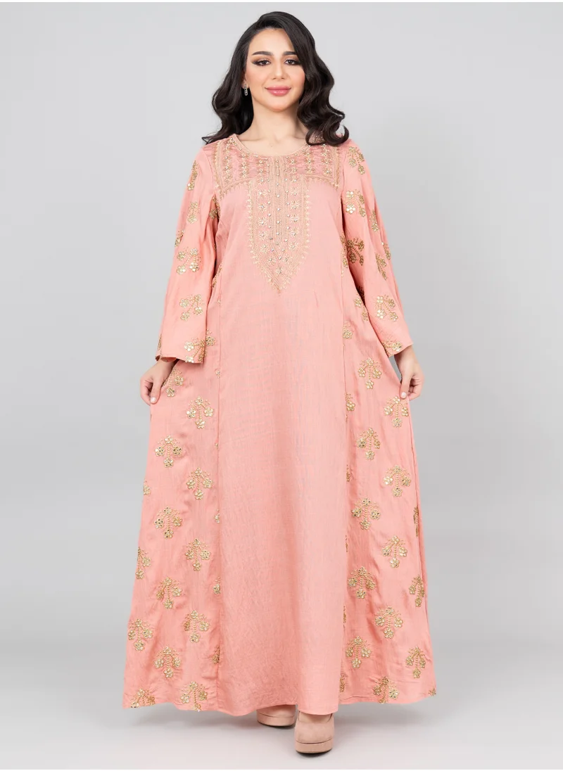 IKKXA Radiant Embroidered Jalabiya IK1019 Peach