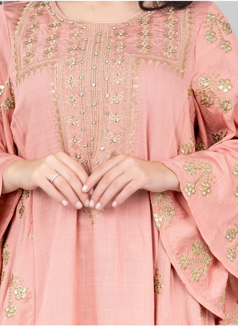 IKKXA Radiant Embroidered Jalabiya IK1019 Peach