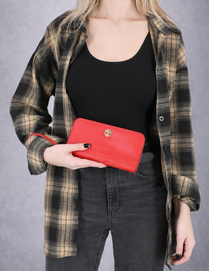 Timberland Leather RFID Flap Wallet Clutch Organizer, Cherry (Pebble) - Image 4