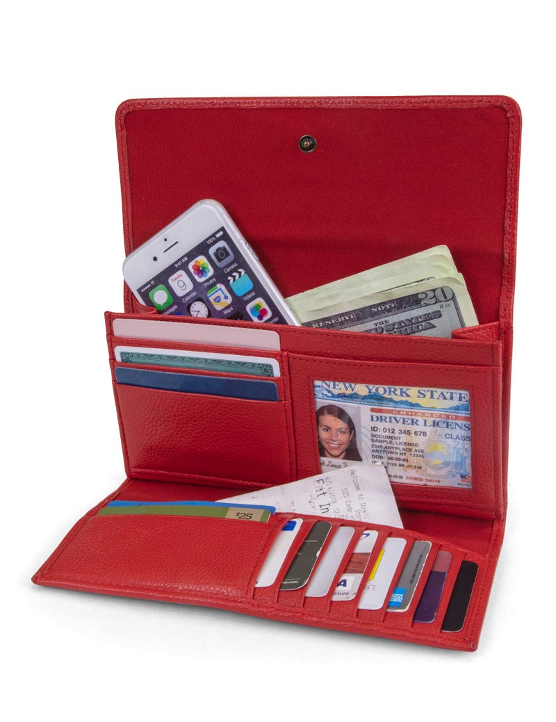 Timberland Leather RFID Flap Wallet Clutch Organizer, Cherry (Pebble) - Image 2