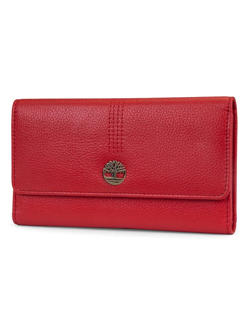 Timberland Leather RFID Flap Wallet Clutch Organizer, Cherry (Pebble) - Image 1