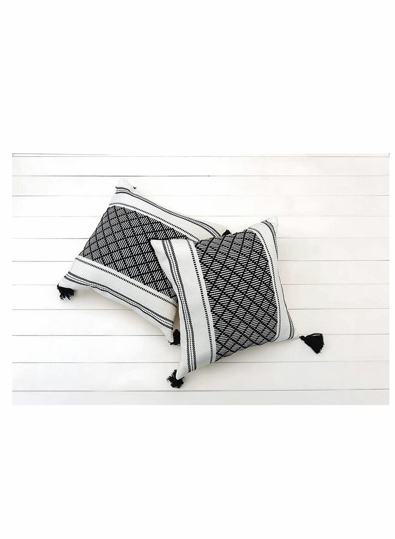 SYOSI Set of 2 Boho Neutral Decorative Throw Pillow Covers 18x18 Inch  Cotton Woven Diamond Jacquard Pattern Pillow Cases for Couch Sofa Bedroom Car Modern Accent Square Pillowcase Black  - Image 2