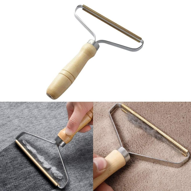 COYRASTH Carpet Pet Hair Remover, Portable Spark Lint Roller with Wooden Handle, Carpet Pile Brush with Double Sided Metal Scraper Suits Indoor Carpet, Pet Hair, Car Carpet,1 Pc - Image 1