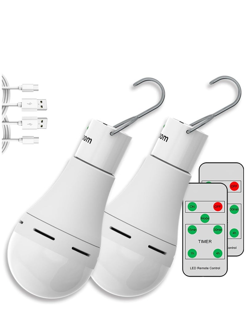 مصابيح LED قابلة للشحن عبر USB مع جهاز تحكم عن بُعد 4 أوضاع للضوء مؤقت بطارية قابلة للشحن 1200 مللي أمبير مصابيح خيمة محمولة للطوارئ المنزلية للتخييم مجموعة من 2 - Image 1