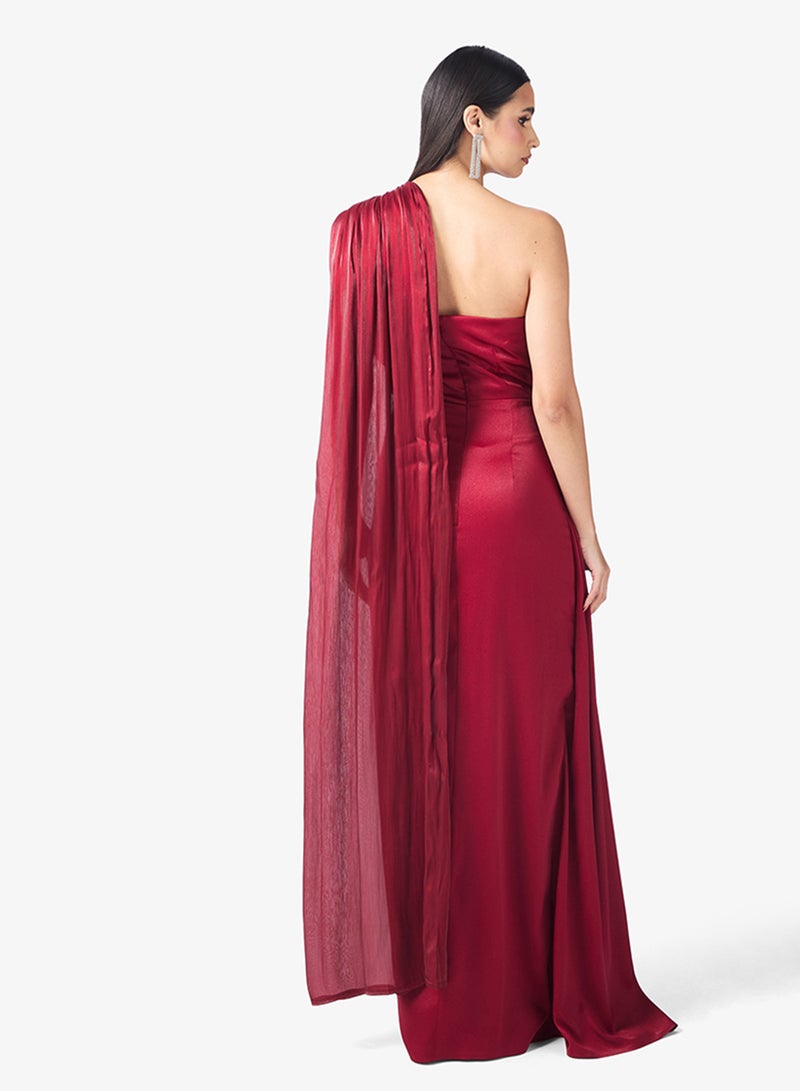 Namshi x Off Shoulder Draped Dress with Trail - Image 2