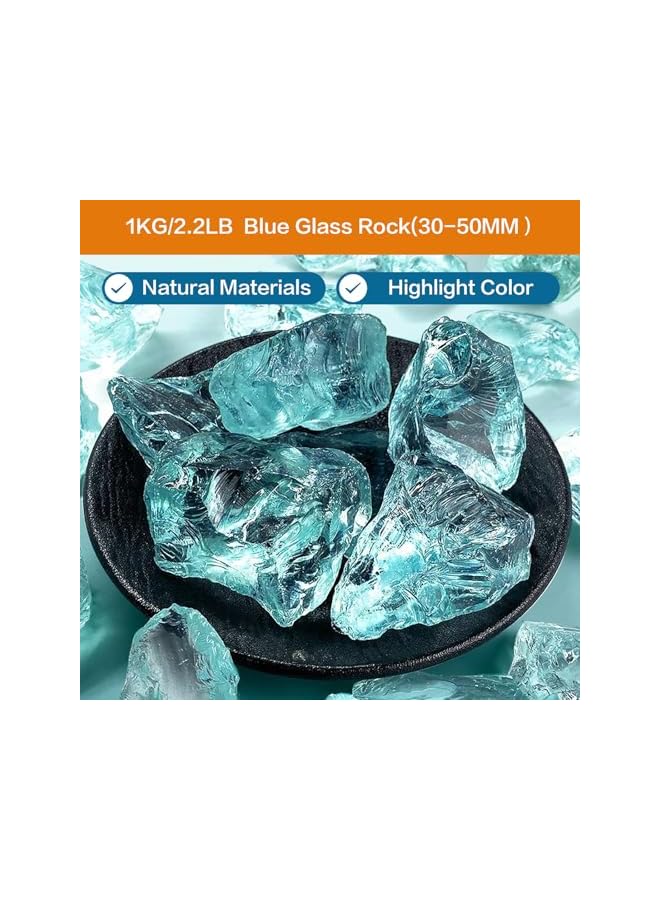 The Bros حجر كريستال أزرق لتزيين أحواض السمك، رمل كريستالي أزرق جليدي للإبداع، زجاج بحر أزرق نابض بالحياة غير مطلي لملء المزهريات (1 كجم/2.2 رطل) - Image 2