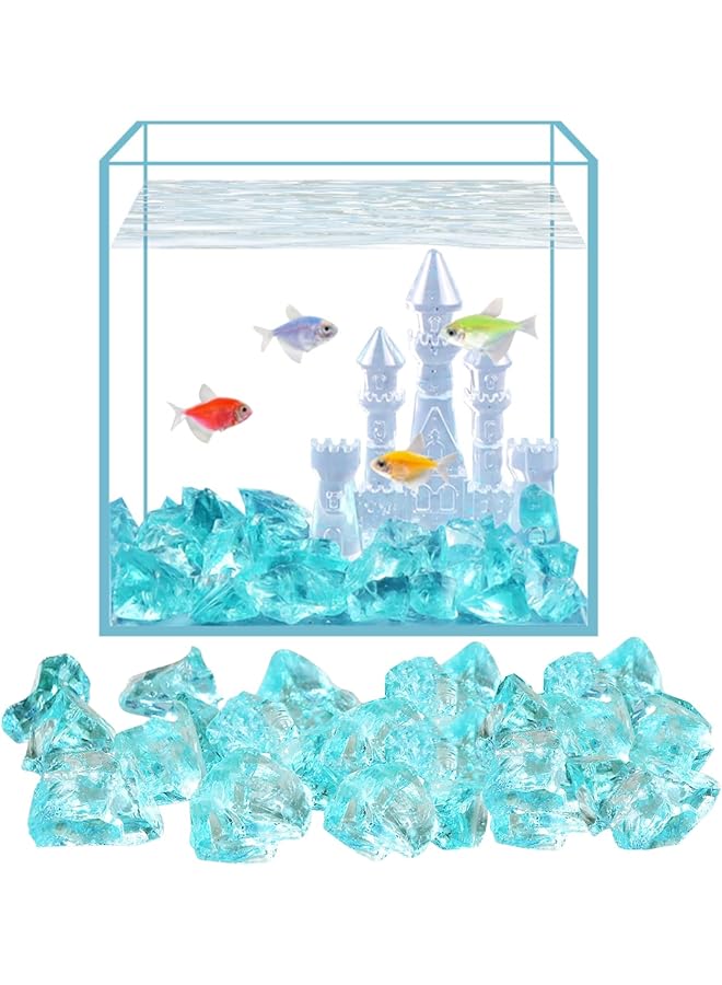 The Bros حجر كريستال أزرق لتزيين أحواض السمك، رمل كريستالي أزرق جليدي للإبداع، زجاج بحر أزرق نابض بالحياة غير مطلي لملء المزهريات (1 كجم/2.2 رطل) - Image 1