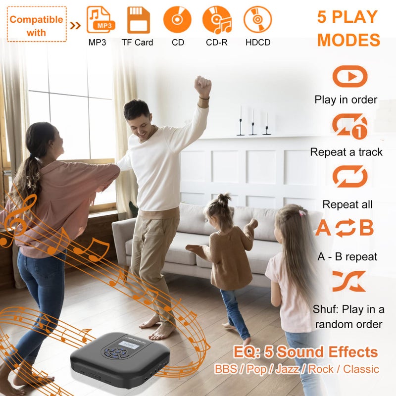 MONODEAL CD Player Portable, MONODEAL Bluetooth CD Player with Speakers and FM Transmitter, Rechargeable 1800mAh Player for Car and Home with LED Screen - Image 5