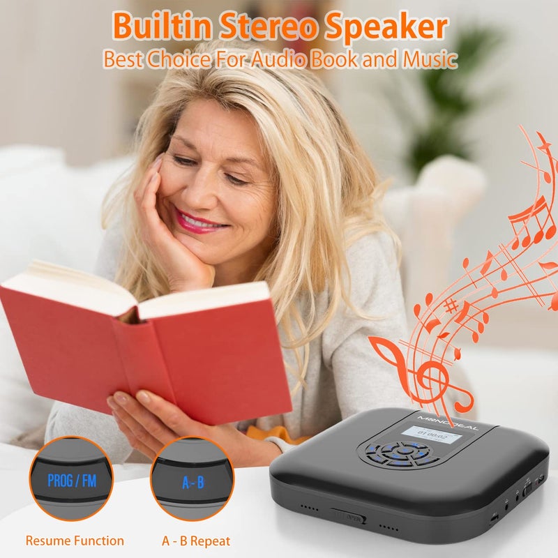 MONODEAL CD Player Portable, MONODEAL Bluetooth CD Player with Speakers and FM Transmitter, Rechargeable 1800mAh Player for Car and Home with LED Screen - Image 4